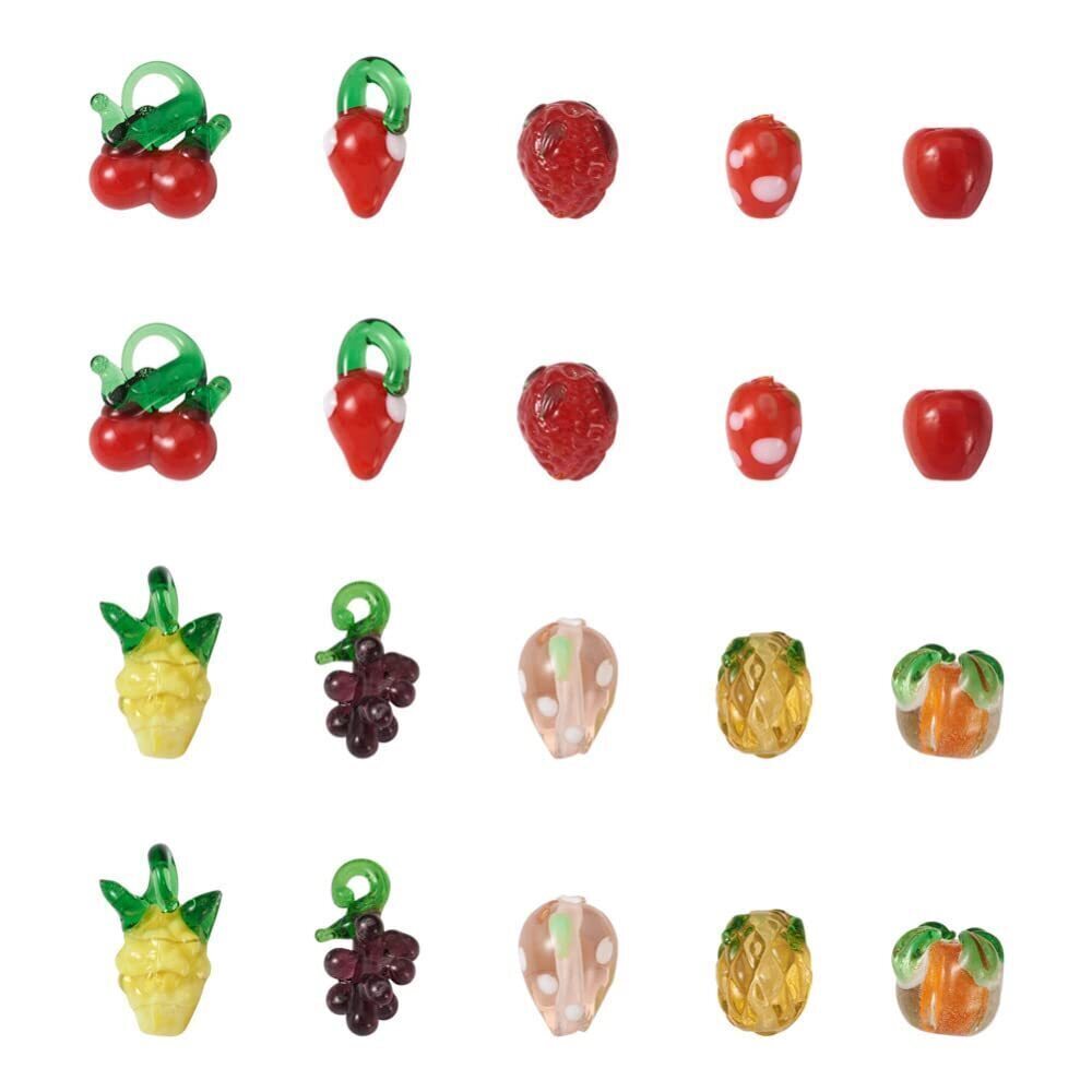 7000 60Pcs Fruit Theme Glass Beads Charms, Bicone, 10-27mm, for DIY